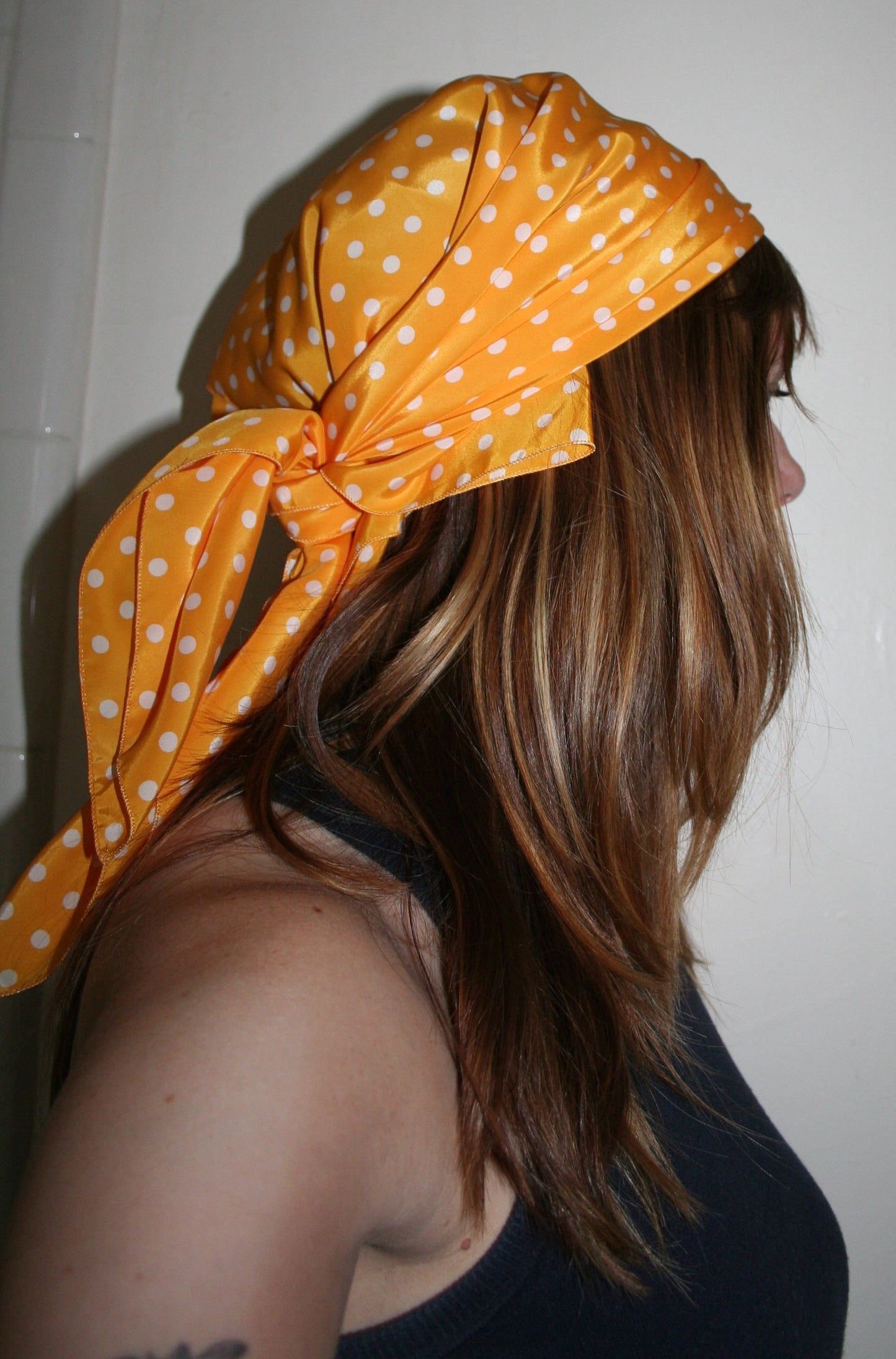 Vintage Yellow Polka Dot Scarf